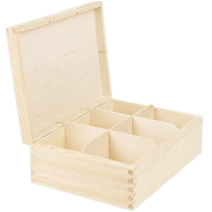 Unbehandelte Teekiste aus Holz, 6 Unterteilungen,...