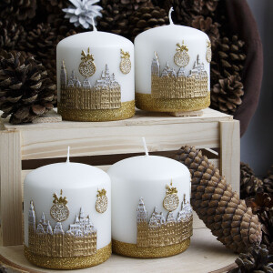 Stadtmotiv, Stumpenkerze 9 cm hoch, Weihnachtskerze in...
