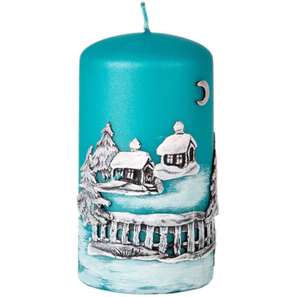 Adventskerze, Stumpenkerze zu Weihnachten in Türkis