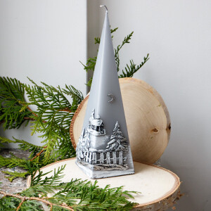Große Pyramidenkerze mit Weihnachtsmotiv aus Wachs,...