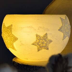 Windlicht aus Wachs, mit Teelichthalter, Rillendesign,...