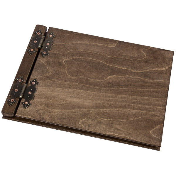 Holzalbum mit 25 schwarz, geprägte Kartonseiten, Holzbuch