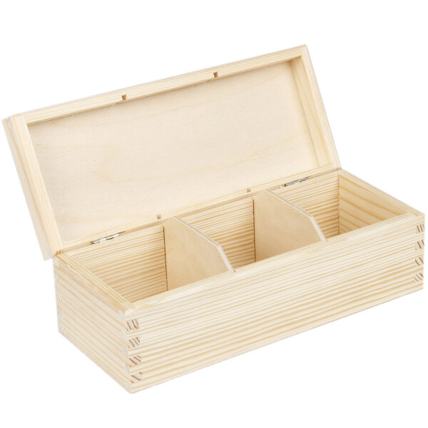 Tee-Box, Teekiste, Kleinteile-Kiste aus Holz mit 3 Fachtrennern, 22,5 x 9,5 x 8 cm