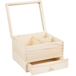 Schmuckkasten, Holz, mit Schublade und Spiegel, 18 × 15 × 11 cm
