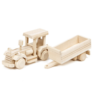 Traktor mit Hänger, Holz, Holzspielzeug, 43 x 8 x 12 cm