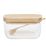 Zuckerdose aus Glas mit Holzdeckel