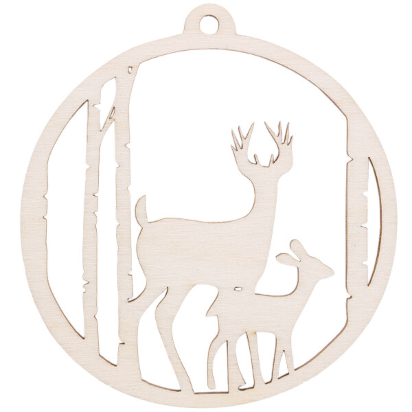 Holz Weihnachtsanhänger 8 x 8 cm mit Rehfamilie