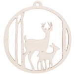 Holz Weihnachtsanhänger 8 x 8 cm mit Rehfamilie