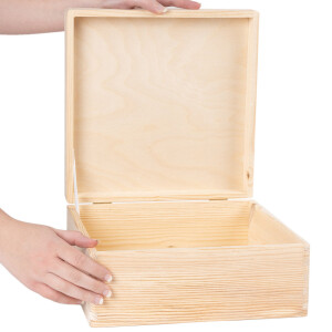Quadratische große Holzkiste, 9,5 Liter mit Deckel, 30 × 30 × 13 cm