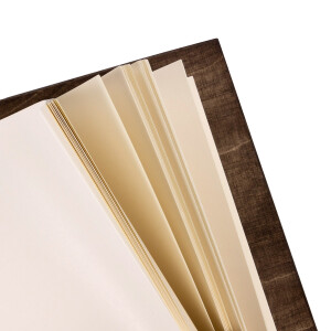 Buch aus Holz Gästebuch 100 Sepia Farbende Blätter