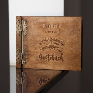Buch aus Holz Gästebuch 100 Sepia Farbende Blätter